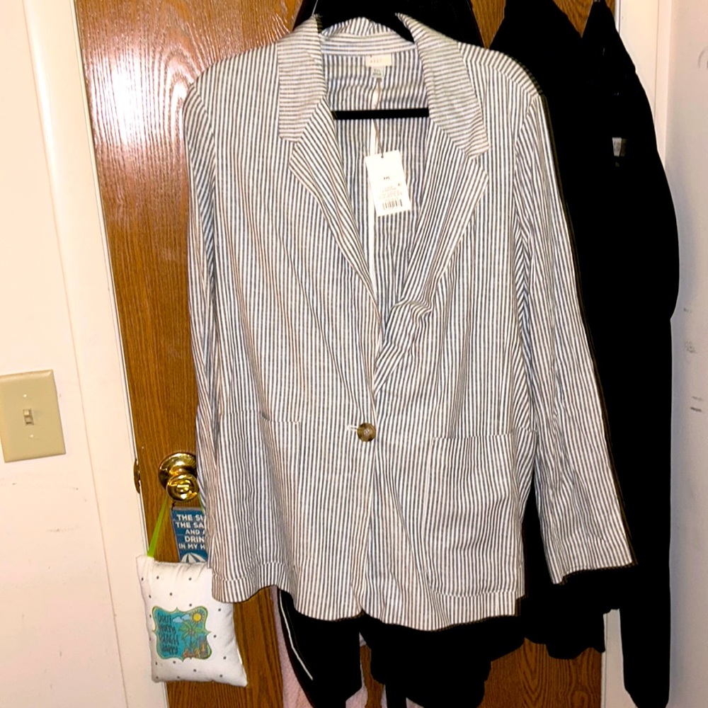 This is a gray and white pin striped blazer NWT